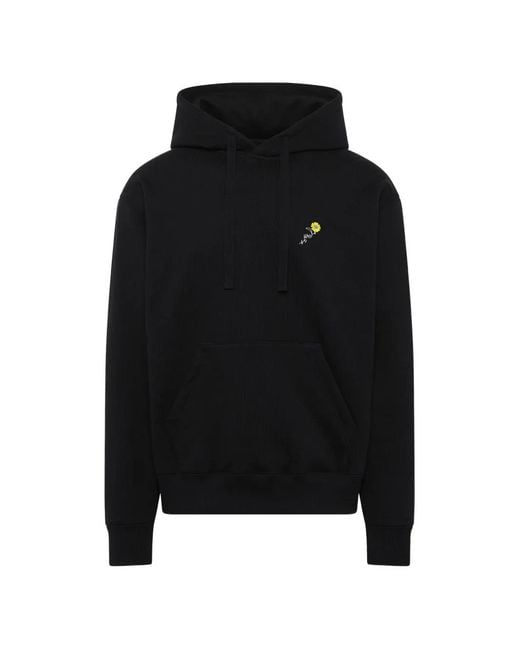 vowels Black Floral-Embroidered Hoodie for men