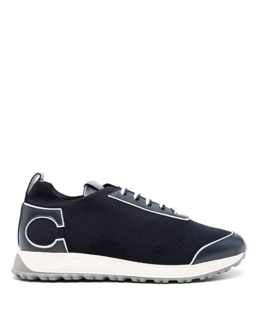 Canali Blue Logo-patch Knitted Sneakers for men