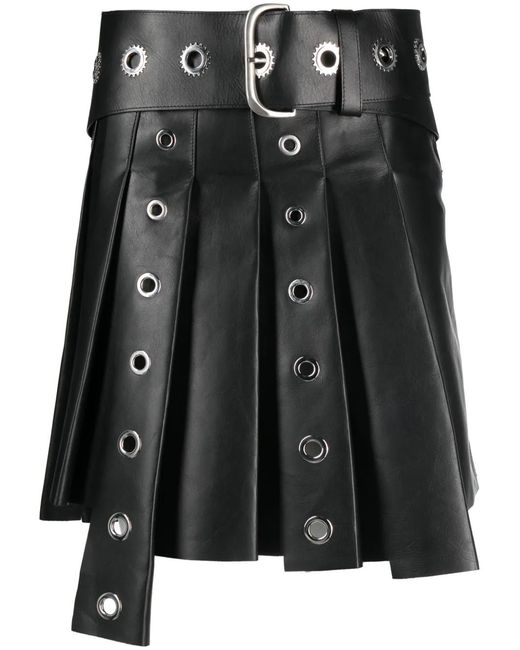 Off-White c/o Virgil Abloh Black Eyelet-Embellished Asymmetric Pleated Miniskirt