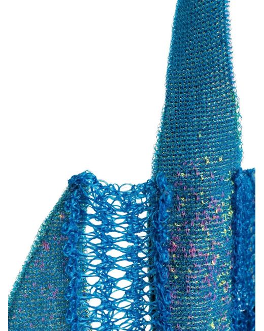 Bielo Blue Openwork-Knit Tote Bag