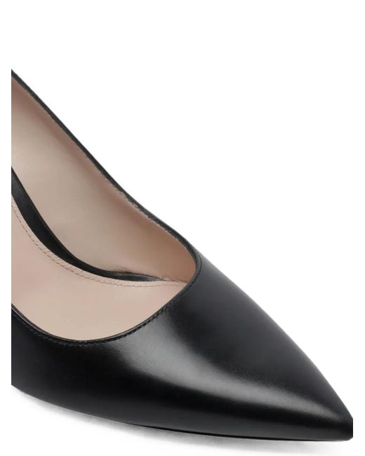 Stuart Weitzman Black Pointed-Toe Leather Pumps