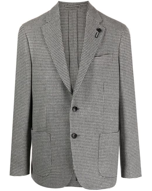 メンズ Lardini ハウンドトゥース シングルジャケット Gray
