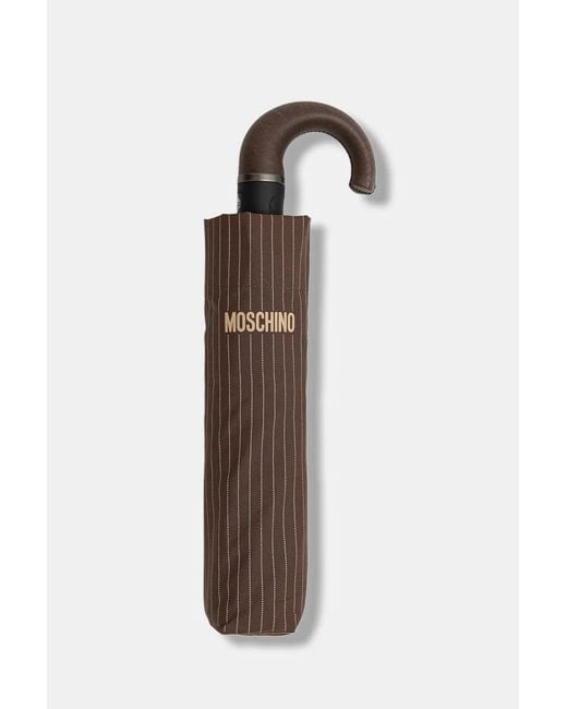 Moschino Brown Pinstripe-Print Logo-Print Umbrella