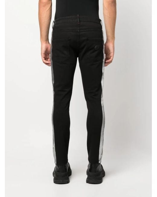 Philipp Plein Black Stripe-Detail Skinny Jeans for men