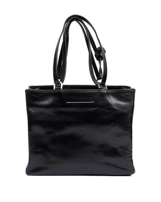 MM6 by Maison Margiela Leather Tote Bag in Black | Lyst