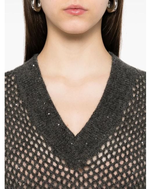 Brunello Cucinelli Black V-Neck Top