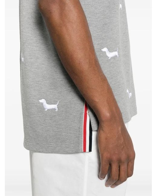 Thom Browne Gray Dog-Embroidery T-Shirt for men