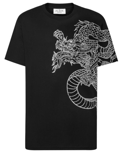 Philipp Plein Black Dragon Strass T-shirt for men