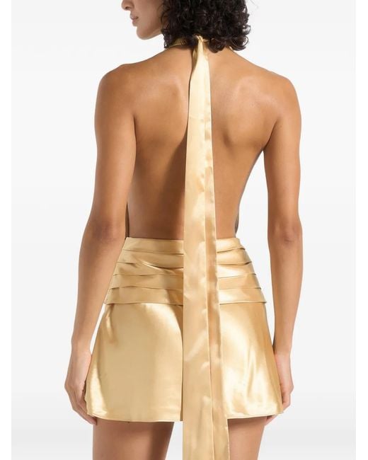 Manière De Voir Natural Christelle Cowl Halter Open Back Rosette Mini Dress