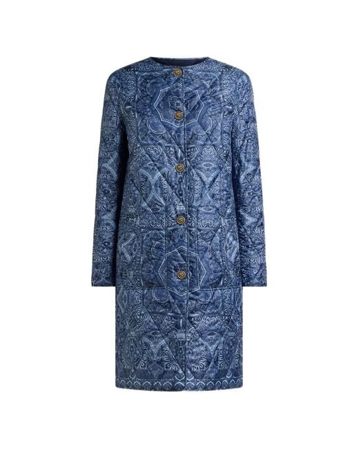 Etro Blue Reversible Quilted Coat
