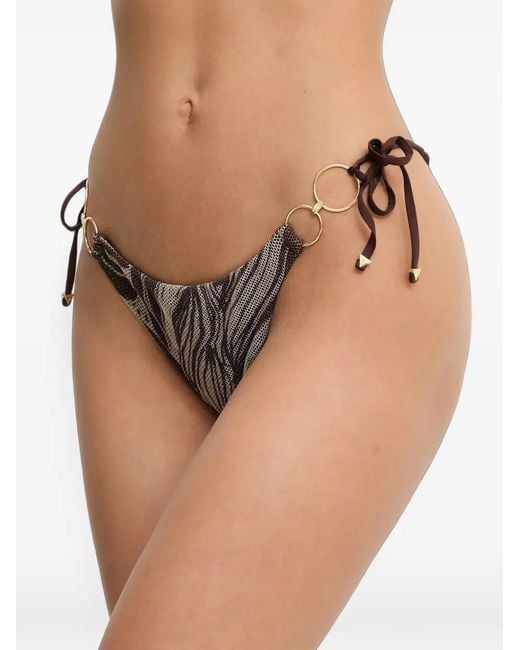 Guess Brown Zebra-Print Side-Tie Bikini Bottoms