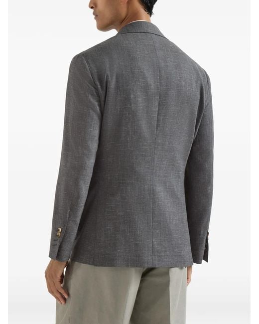 Brunello Cucinelli Gray Blazer Déstructuré En Fresco De Laine, Soie Et Lin À Poches Plaquées for men