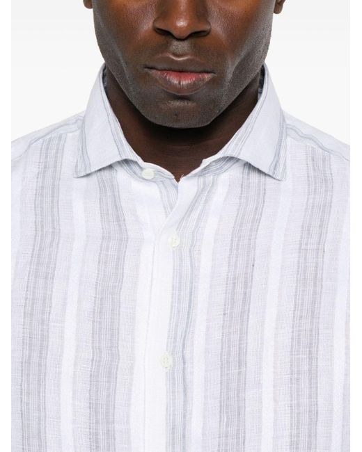 Chemise rayée en lin Brunello Cucinelli pour homme en coloris White