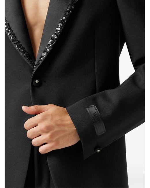 Versace Black Pailette-embellished Single-breasted Blazer for men