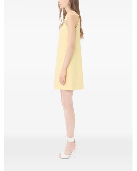 Valentino Garavani Yellow Embroidered Crepe Couture Short Dress
