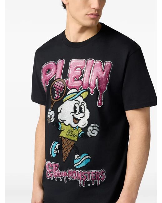 Philipp Plein Black Tennis Ice Cream Round Neck T-Shirt for men