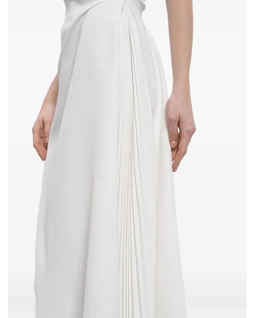 Ermanno Scervino White Pleated V-Neck Midi Dress