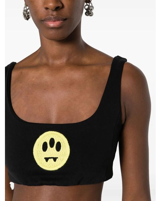 Barrow Black Smiley-Face Jersey Fleece Cropped Top