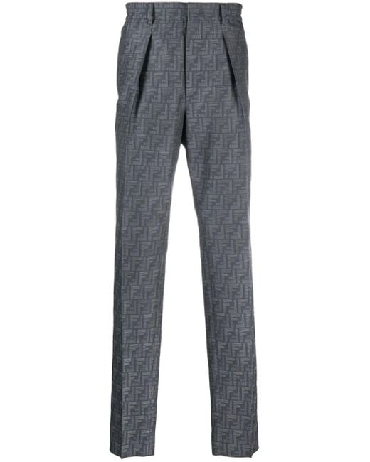 Pantalon slim à logo en jacquard Fendi pour homme en coloris Gray