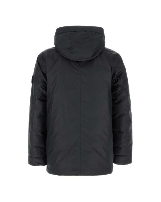 Stone Island Black Hooded Logo-Patch Jacket for men