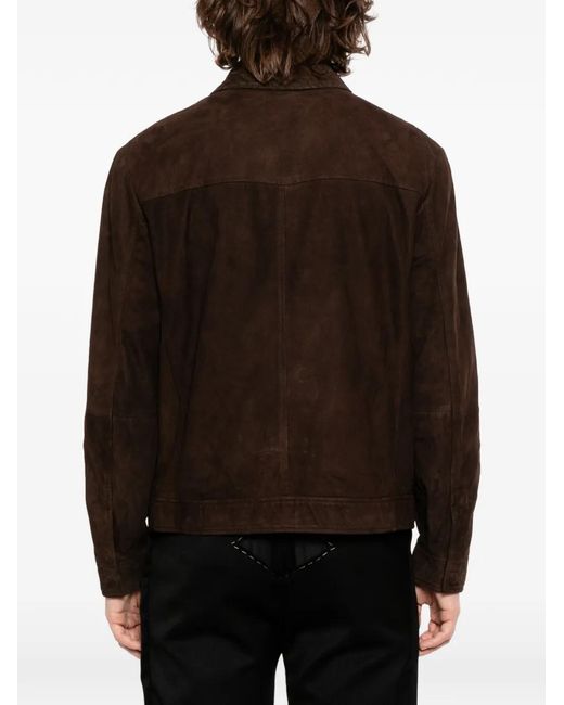 Canali Brown Zip Suede Jacket for men