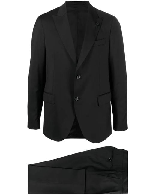 Lardini Black Single-Breasted Two-Piece Wool Suit for men