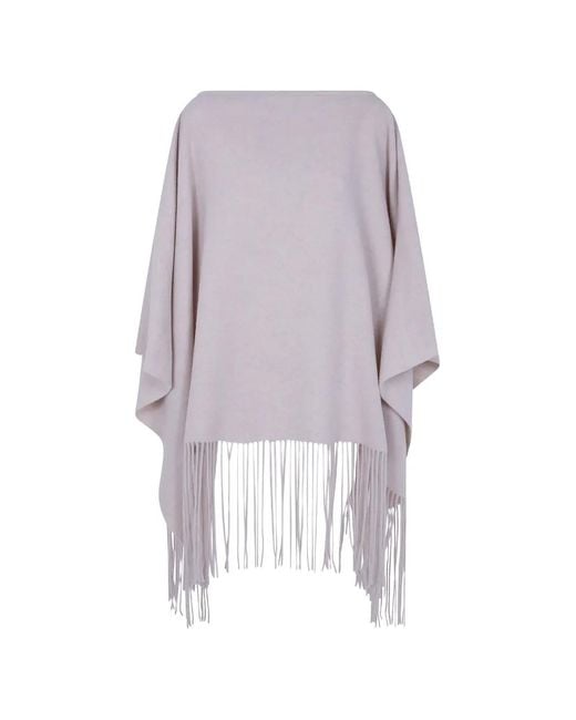 Liviana Conti Purple Fringe-Trim Poncho Cape