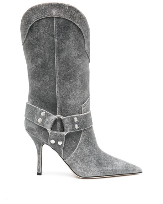 Paris Texas Gray 95mm Cracked-leather Boots