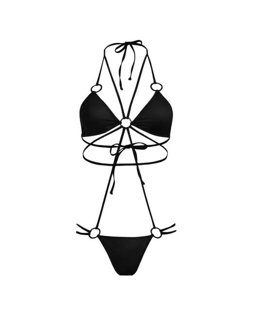 Amir Slama White Ring-Detail Halterneck Swimsuit
