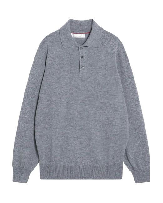Polo A Maniche Lunghe di Brunello Cucinelli in Gray da Uomo