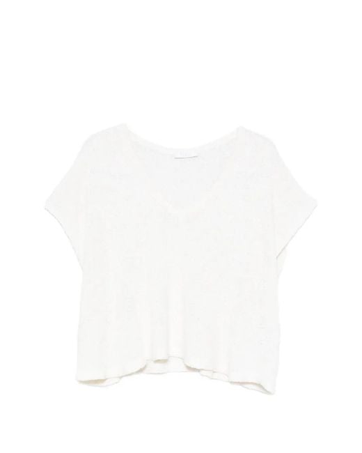 Fedeli White V-Neck Short-Sleeve Sweater