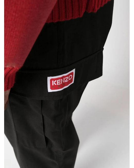 KENZO Black Cotton Cargo Trousers for men