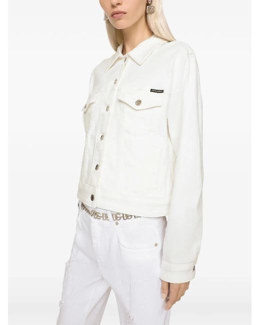 Dolce & Gabbana White Logo-Appliqué Denim Jacket