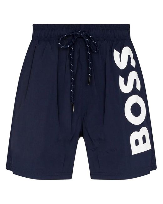 Boss Blue Octopus Logo-Print Swim Shorts for men