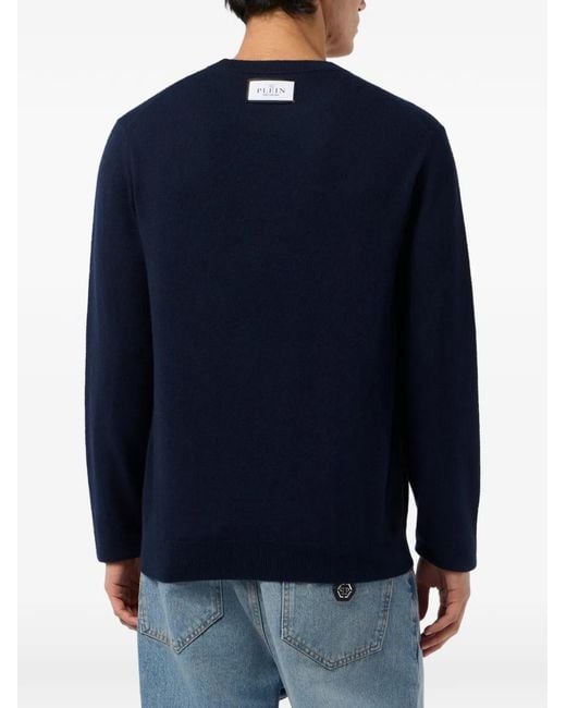 Philipp Plein Blue Jacquard Hexagon Roundneck Knitwear for men
