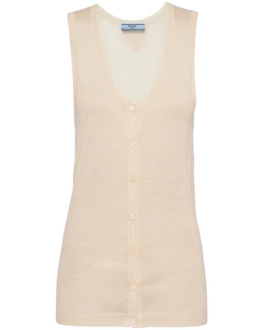 Prada Natural Buttoned Cashmere Tank Top