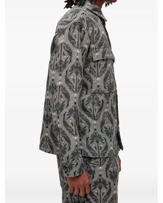 Osklen Gray Jacquard Floral-Pattern Shirt Jacket for men