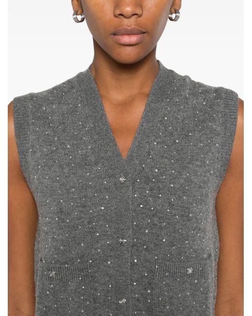 Maje Gray Rhinestone Knit Top