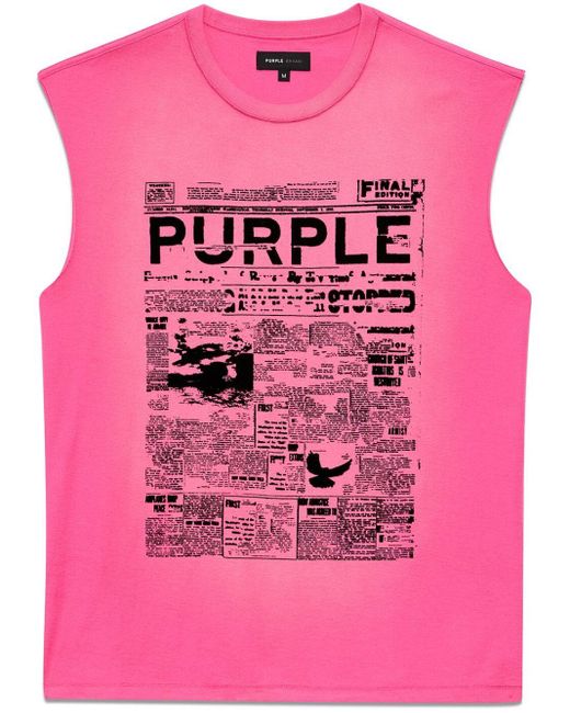 Purple Brand Pink Graphic-print Cotton Muscle Tee for men