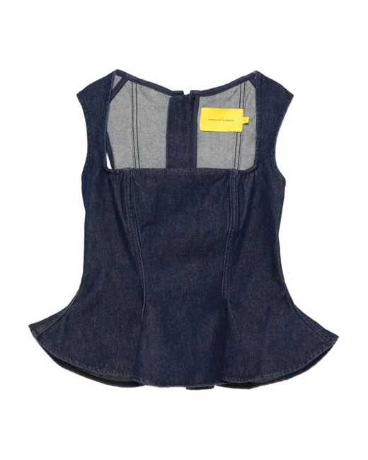 Marques'Almeida Blue Square-Neck Top