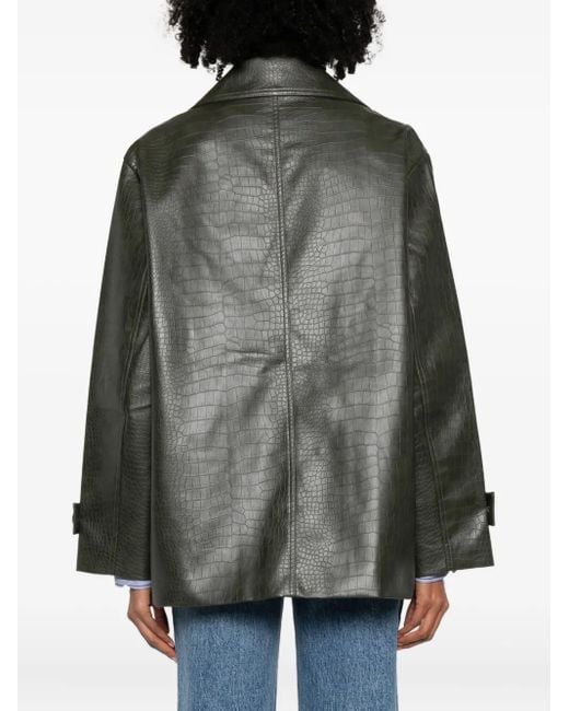 Frankie Shop Gray Faux Leather Double-Breasted Coat