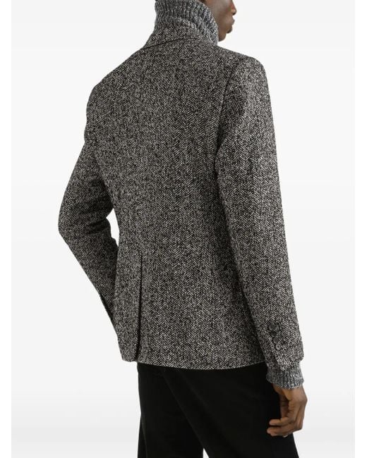 Dolce & Gabbana Gray Herringbone Double-Breasted Blazer for men