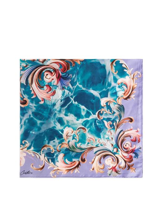 Versace Jeans Couture Blue Foulard En Soie À Imprimé Graphique