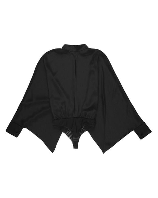 Tom Ford Black Wide-sleeve Silk Bodysuit