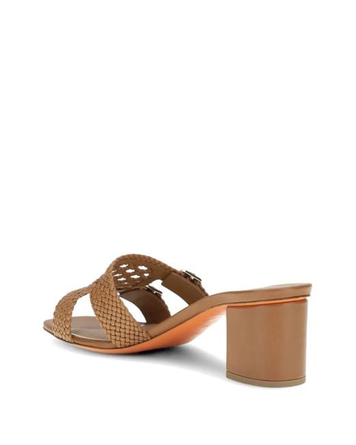 Santoni Brown Woven Double-Buckle Pumps