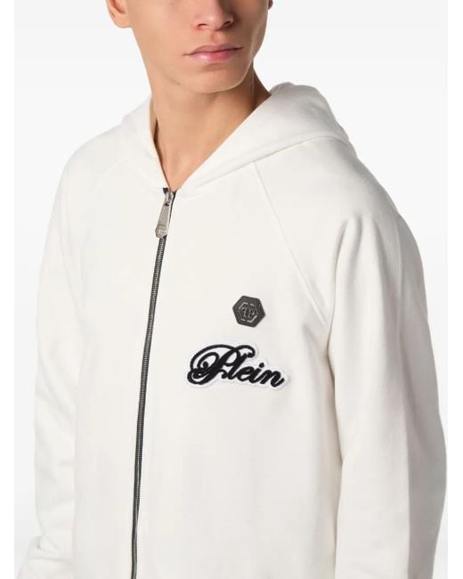 Philipp Plein White Basic Signature Zip-Up Hoodie for men