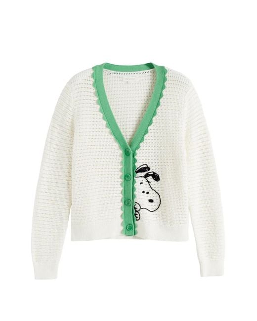 Chinti & Parker Green Snoopy Crochet Cotton Cardigan