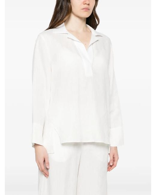 Panicale White Blouse Fendue À Col V