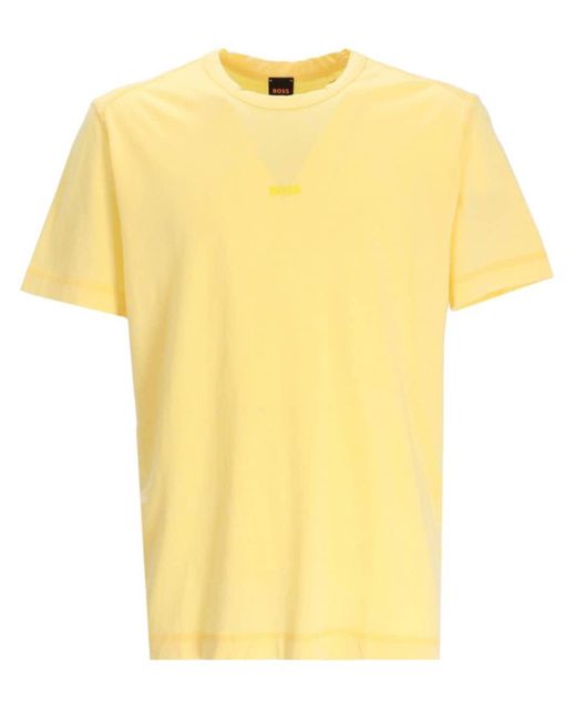Boss Yellow Logo-print Crew-neck T-shirt for men