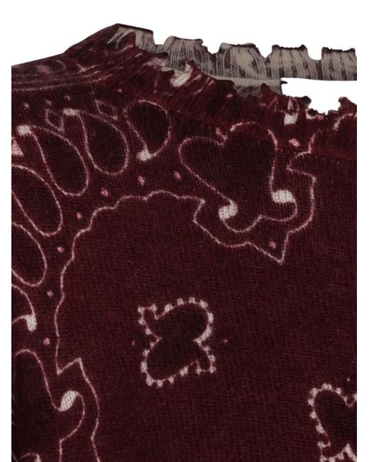 Kujten Purple Paisley-Print Frayed-Edge Sweater